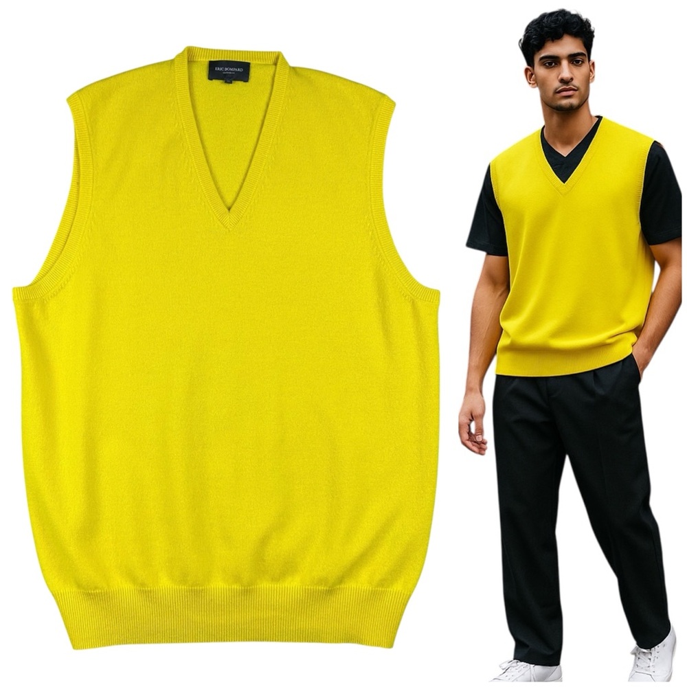 Eric Bompard 100% Cashmere Vest V-Neck Yellow Sweater Mens XL Preppy Old Money